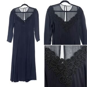 Marie St. Claire vintage mesh sleeve beaded breast key hole back dress sz8